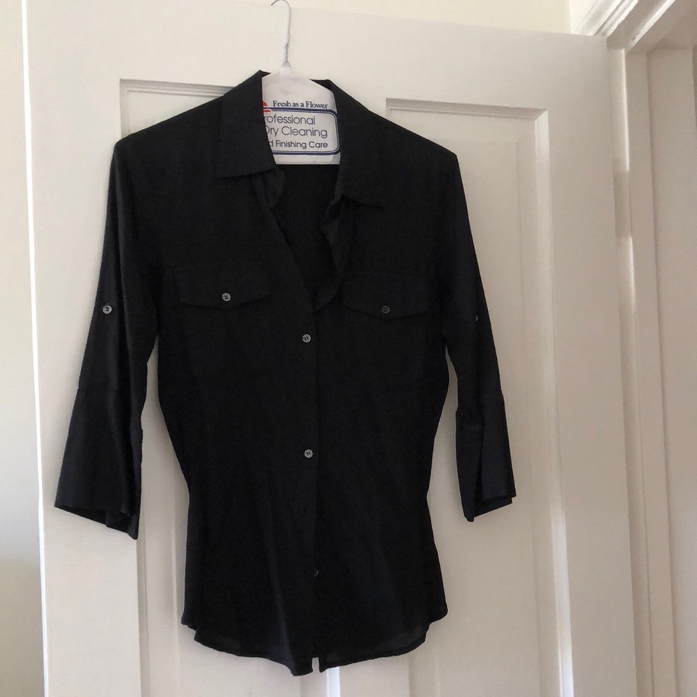 James Perse sheer slub black button down 100% cotton shirt/blouse